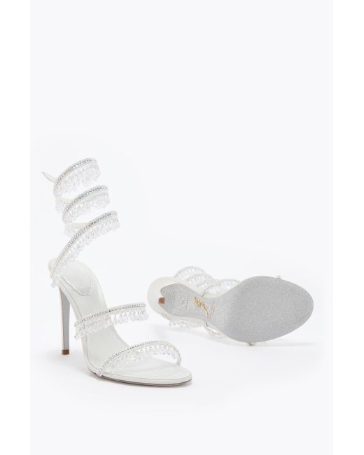 Rene Caovilla White Chandelier Ivory Satin-Lamb/Crystal-Transmissi Sandal