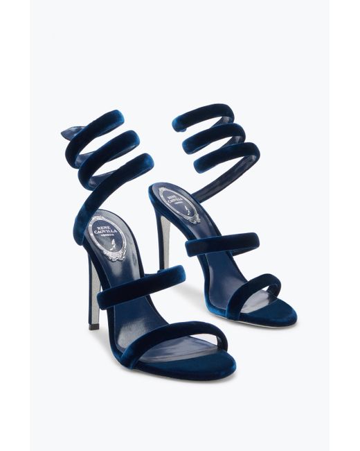 Rene Caovilla Blue Cleo Velvet Sandal 105