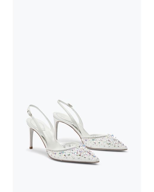 Rene Caovilla White Cinderella Slingback With Crystal 80