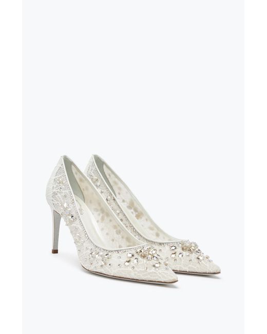 Rene Caovilla White Cinderella Crystal Pump 80