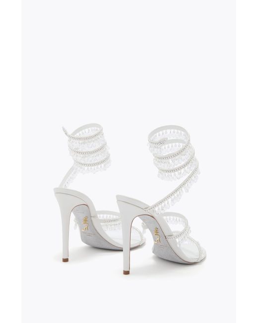 Rene Caovilla White Chandelier Ivory Satin-Lamb/Crystal-Transmissi Sandal