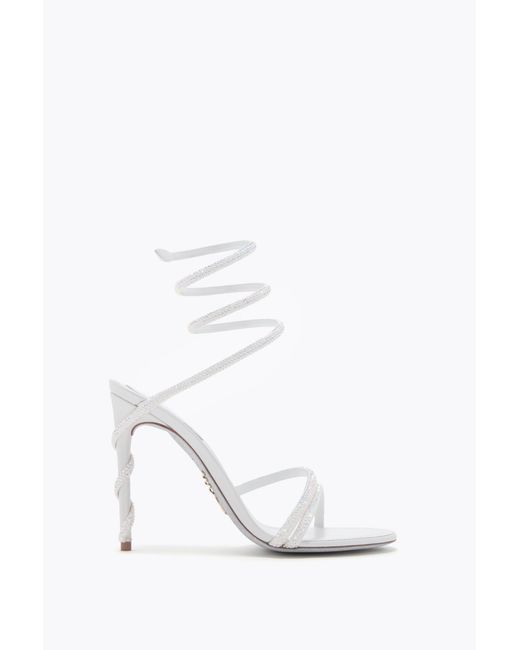 Rene Caovilla White Margot Ivory Satin-Lamb/Trasmission Strass Sandal
