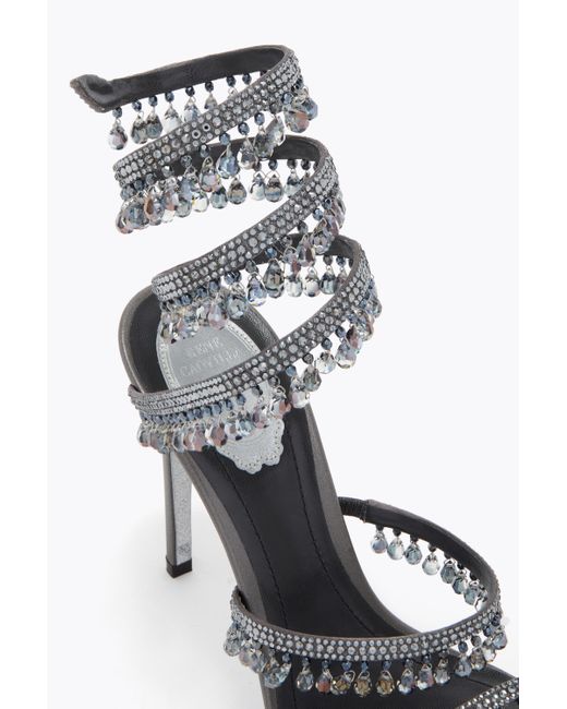 Rene Caovilla White Chandelier Gunmetal Sandal 105