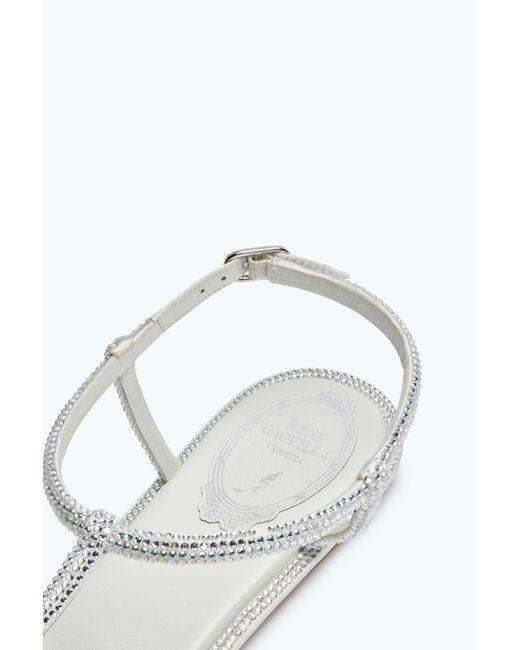 Rene Caovilla White Diana Ivory Satin/C.Moonlight Strass Thong