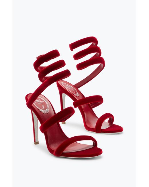 Rene Caovilla Red Cleo Ruby Velvet Sandal 105