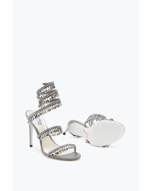 Rene Caovilla White Chandelier Crystal Pearl Sandal 105