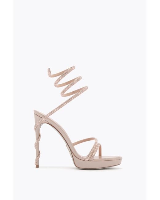 Rene Caovilla White Margot Nude Platform Sandal 120