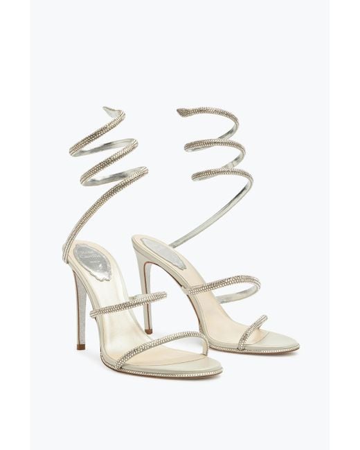 Rene Caovilla White Evening Satin Sandals Cleo