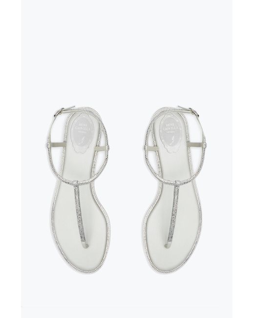Rene Caovilla White Diana Ivory Satin/C.Moonlight Strass Thong