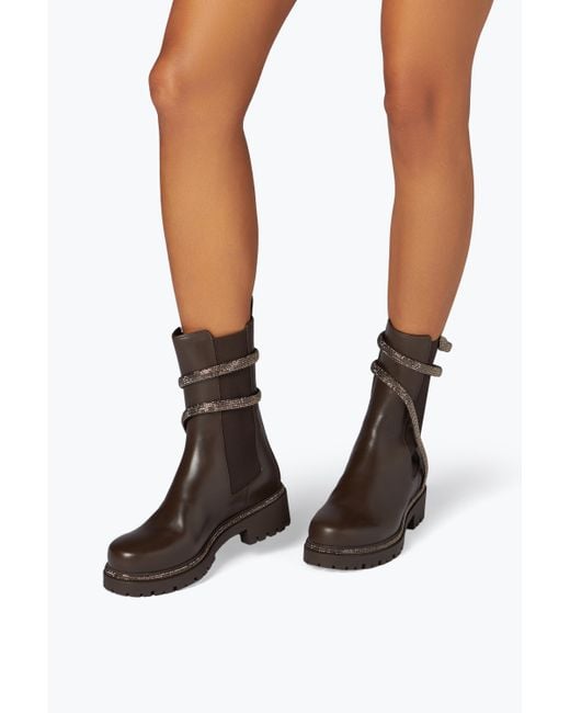 Rene Caovilla Brown Cleo Crystal Chestnut Bootie 25