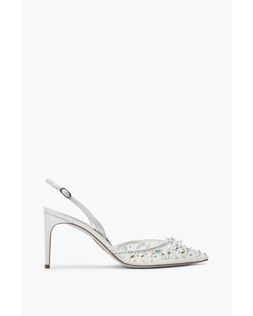 Rene Caovilla White Cinderella Slingback With Crystal 80