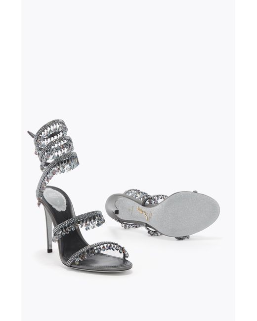 Rene Caovilla White Chandelier Gunmetal Sandal 105