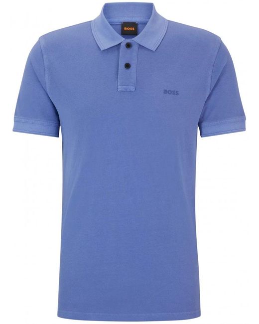 Boss Blue Pique Polo Shirt Open for men