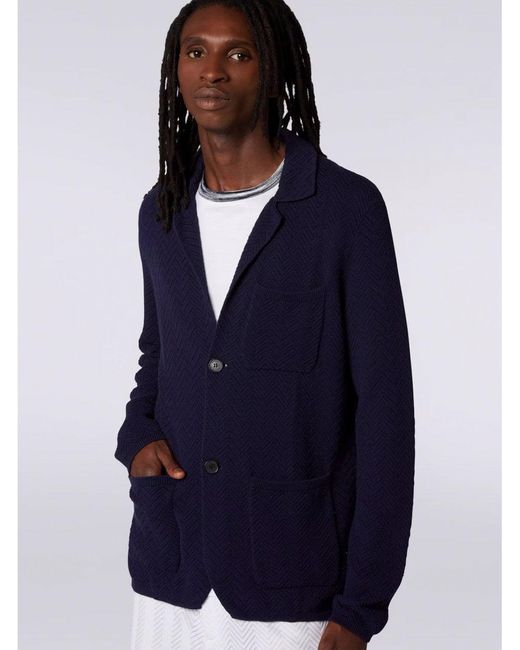 Missoni Blue Chevron Stitch Blazer Jacket Dark for men