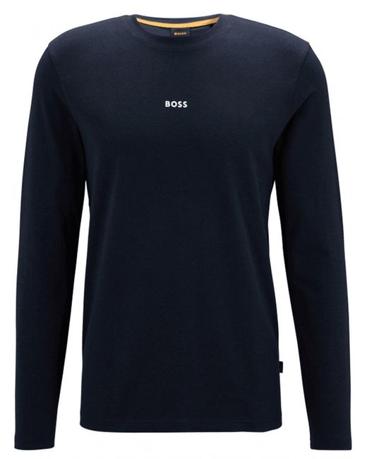 Boss Blue Tchark Long Sleeved Logo T-shirt Dark for men