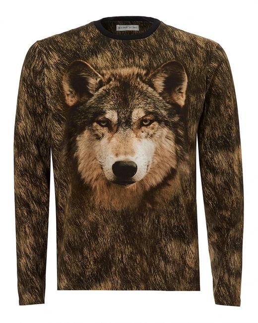Etro Gray Wolf T-shirt, Long Sleeve Grey Tee for men