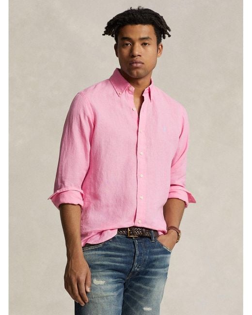 Polo Ralph Lauren Linen Shirt Florida Pink for men