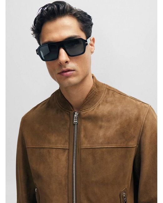 Boss Brown Malbano Suede Bomber Jacket Open for men