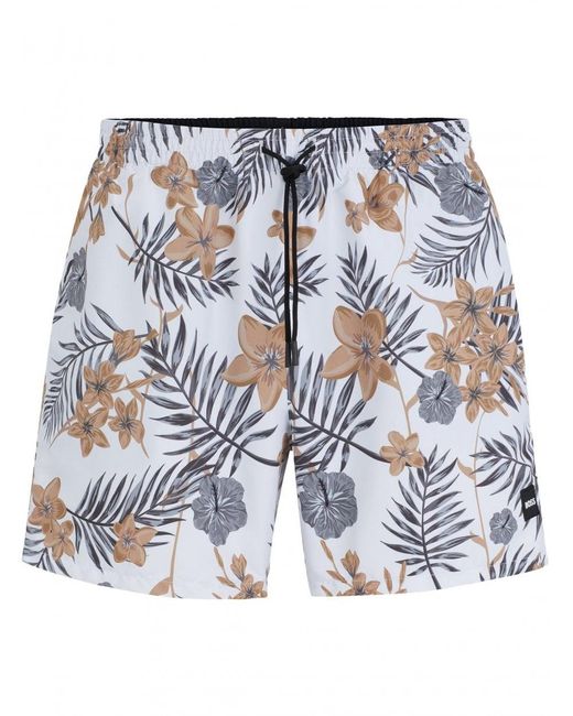Boss Blue Piranha Tropical Print Swim Shorts for men