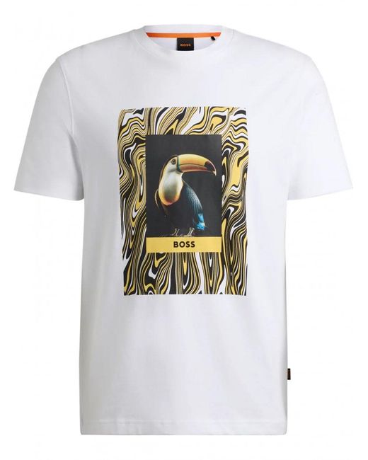 Boss White Tucan Print Seasonal T-shirt for men