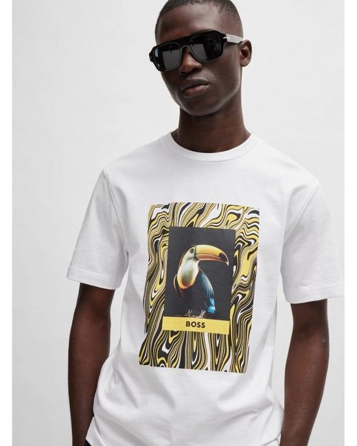Boss White Tucan Print Seasonal T-shirt for men
