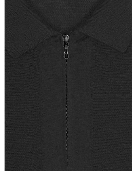 John Smedley Black Sandbanks Quarter Zip Polo Shirt Granite Dark for men