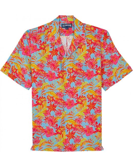 Vilebrequin Tahiti Flowers Bowling Shirt Multi Blue Red for men