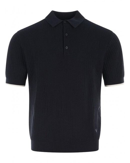 Emporio Armani Black Knit Patterned Polo Shirt Navy for men