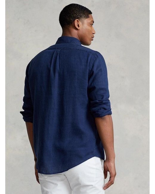 Polo Ralph Lauren Blue Linen Shirt Navy for men