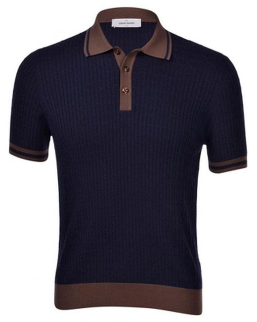 Gran Sasso Blue Ribbed Polo Shirt Navy for men