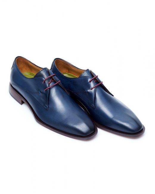 Oliver Sweeney Albinia Burnished Derby Cut Deep Blue Leather Shoes for men
