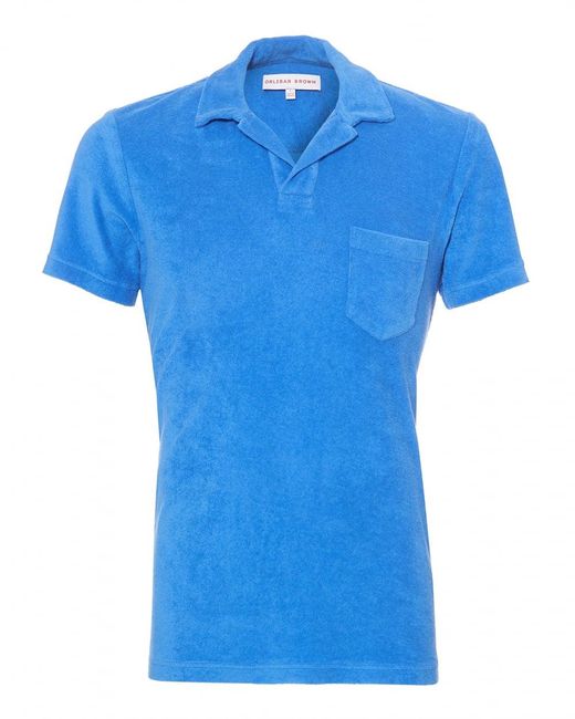 Orlebar Brown Terry Towelling Polo Shirt, Heron Blue Polo for men