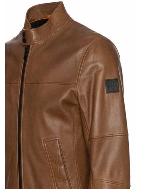 Boss Brown Josep Slim Fit Leather Jacket for men