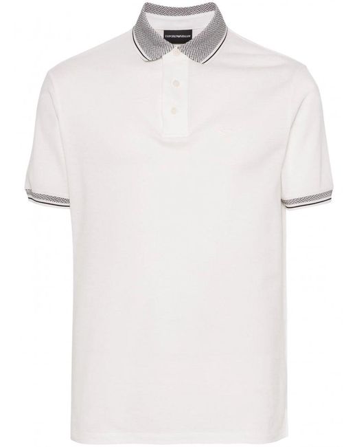 Emporio Armani White Tipped Collar Polo Shirt for men
