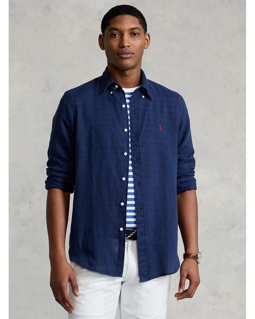 Polo Ralph Lauren Blue Linen Shirt Navy for men