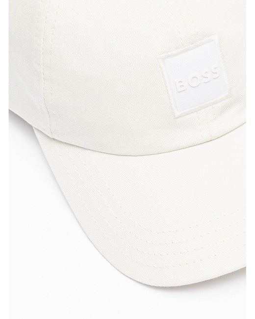 Boss White Tonal Logo Patch Cap for men