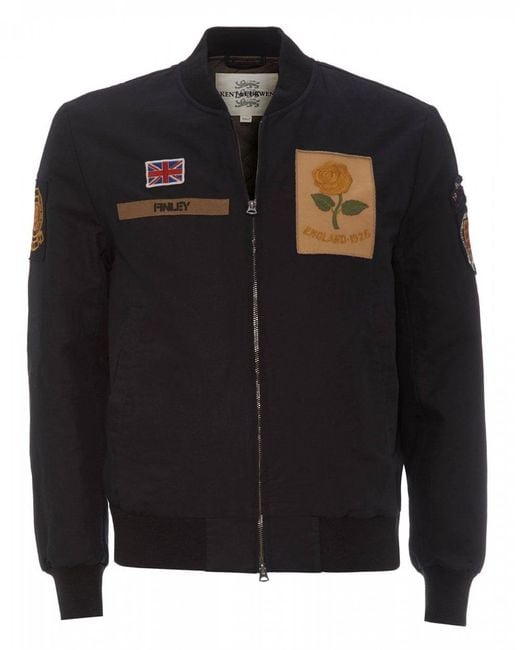Kent & Curwen Patch Rose Jacket, Black Bomber Coat for men