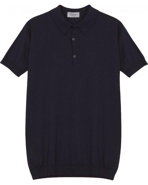 John Smedley Blue Adrian Sea Island Cotton Polo Shirt Navy for men