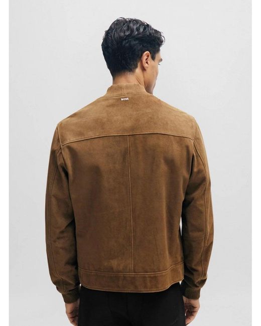 Boss Brown Malbano Suede Bomber Jacket Open for men