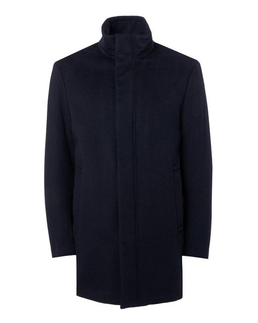 Emporio Armani Blue Navy Wool/cashmere Blend Funnel Neck Coat for men