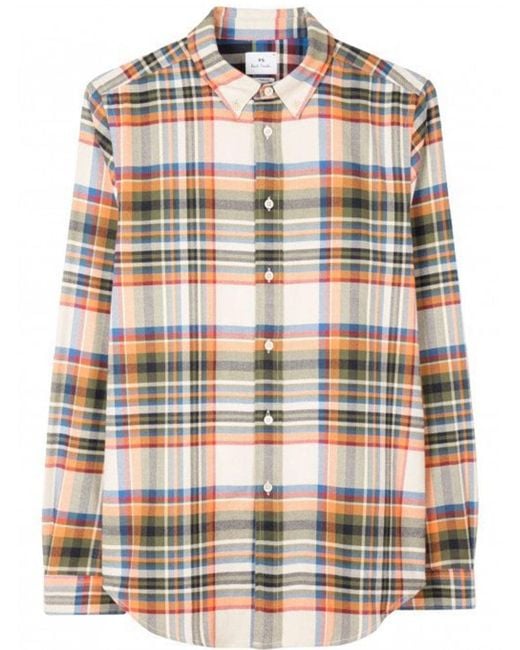 Paul Smith White Tailored Fit Flannel Check Shirt Multicoloured for men