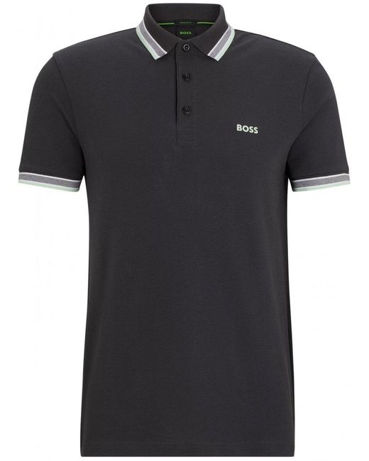 Boss Black Tipped Paddy Polo Shirt Charcoal Grey for men