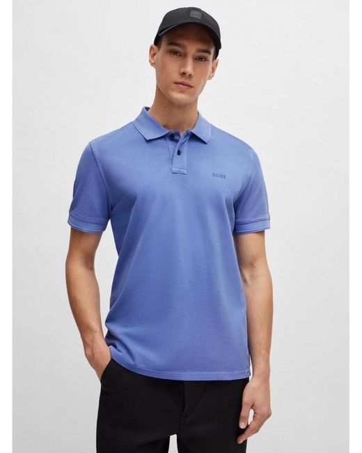 Boss Blue Pique Polo Shirt Open for men