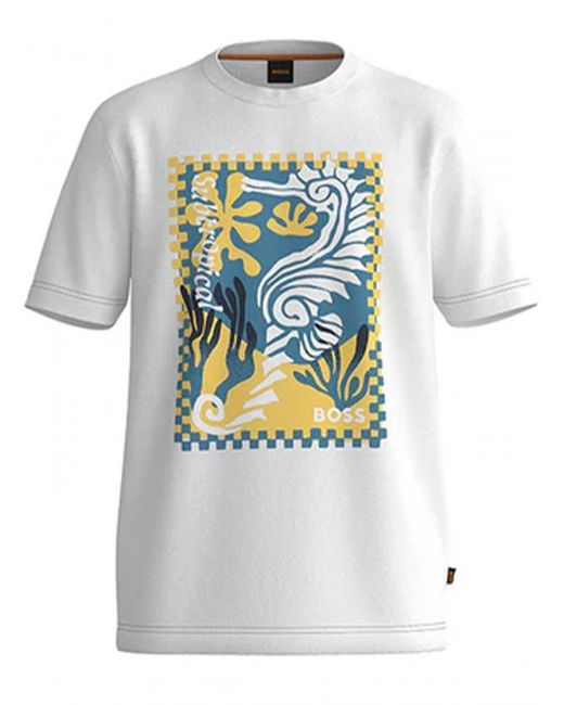 Boss White Cassette Seahorse Graphics T-shirt for men