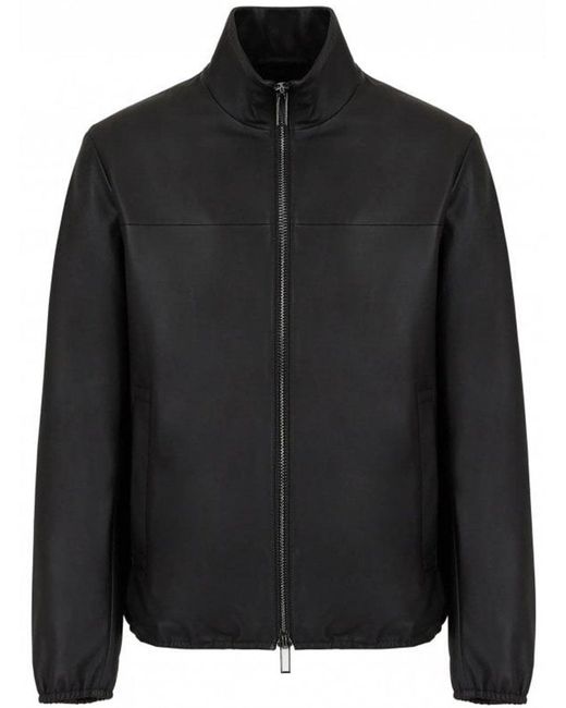 Emporio Armani Black Leather Light Weight Jacket for men