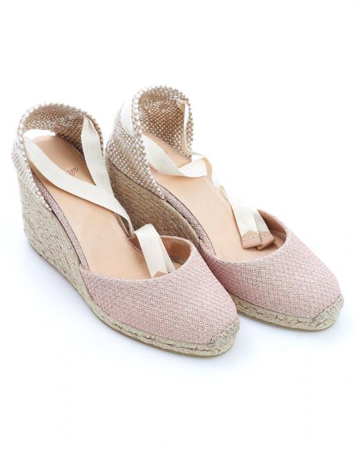 Castaner Natural Carina8 Espadrilles, Nude Textured Ankle Tie Wedges