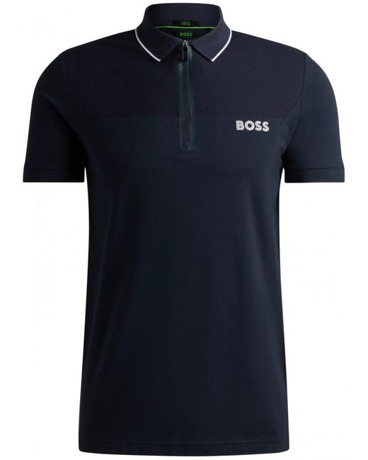 Boss Philix Zip Polo Shirt Dark Blue for men