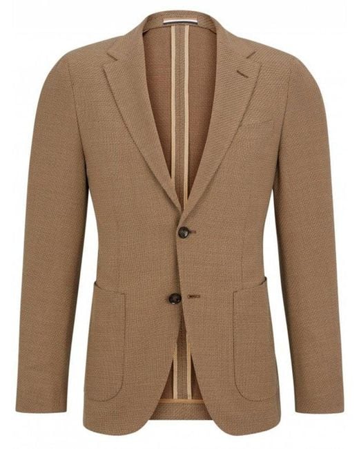Boss Brown T-heston Slim Fit Stretch Wool Twill Blazer Jacket for men
