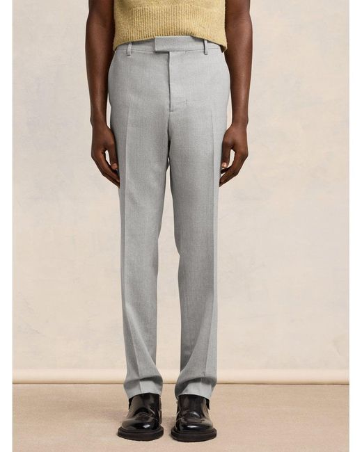 AMI Gray Tailored Wool Pleat Front Trousers Light Heather for men
