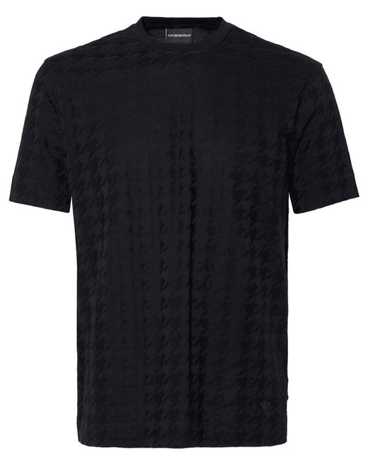 Emporio Armani Black Verticle Houndstooth T Shirt Navy for men